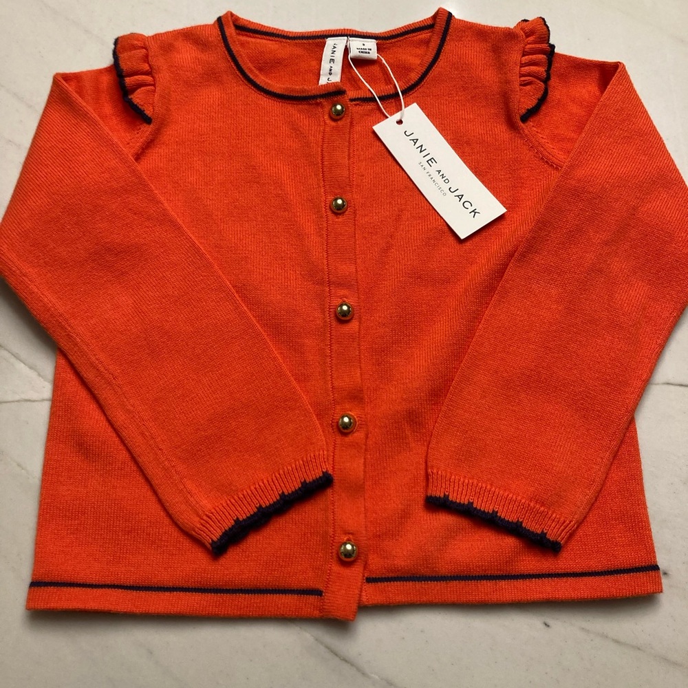 NWT Janie and Jack Girls Poppy Red Ruffle Shoulder Cardigan Size 3